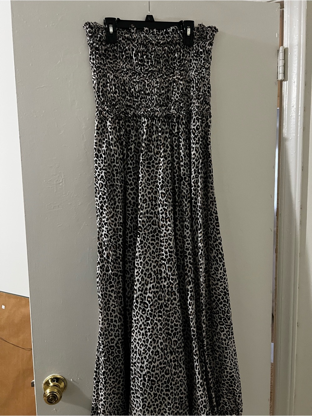 J. Crew Strapless Smocked Maxi Dress in White and Black Leopard - Picture 6 of 10
